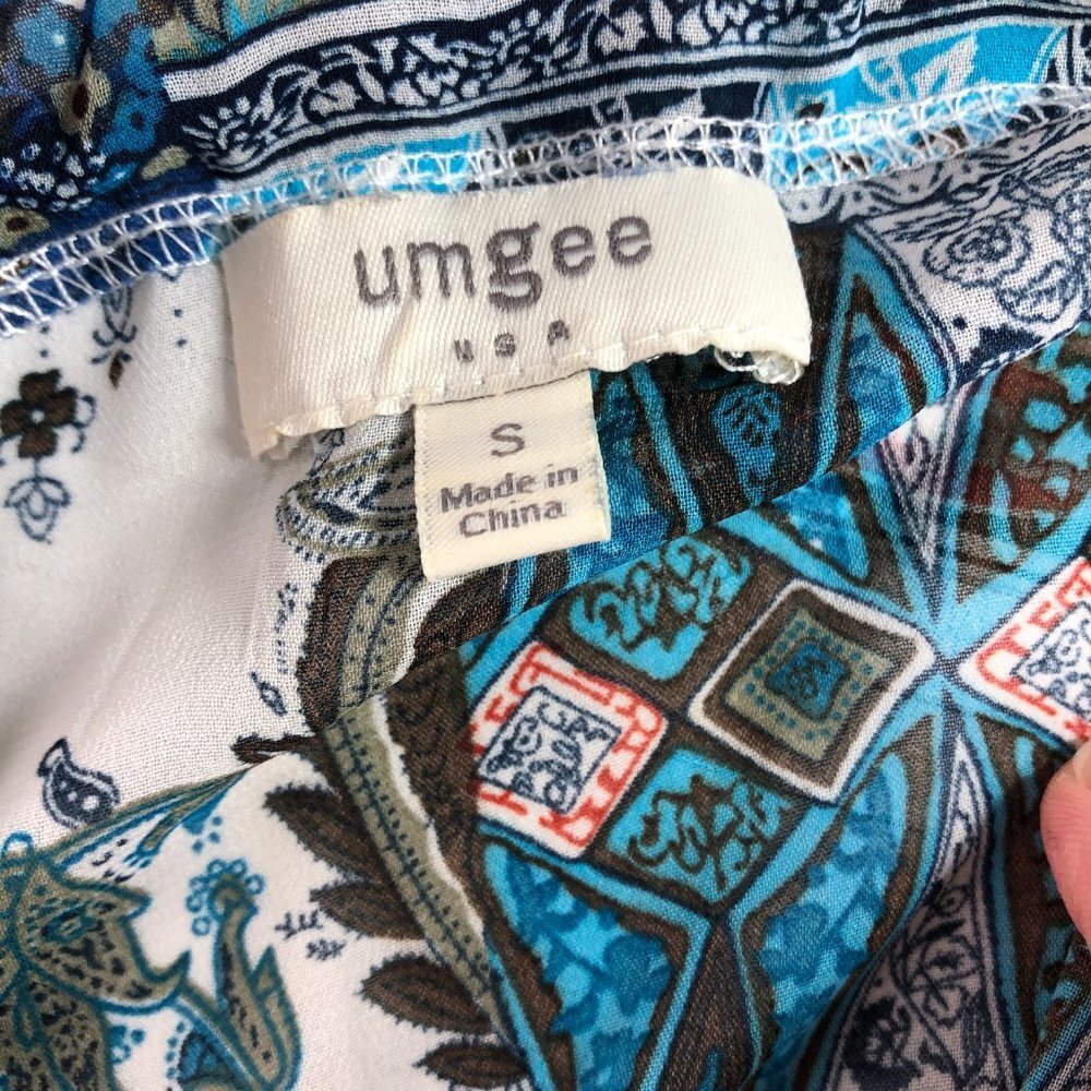 Umgee Boho Patchwork Print High Low Crochet Fringe Sleeveless Tank Blouse Small - Picture 12 of 13